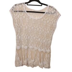 Aerie Size Medium M Sheer See Through Lace Ivory White Elegant Girly Blouse